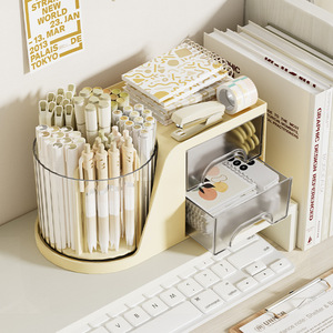 Desktop Rotating Makeup Brush Holder Cosmetic Storage <b>Box</b> With Drawers For Lipstick Eyeshadow <b>Pens</b> Tabletop Organizer - Product Image 4