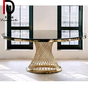 Wedding Events Modern Banquet Table Stainless Steel With Glass Marble Top Dining Table Set