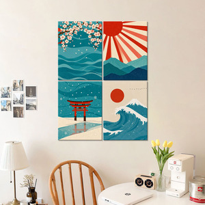 Kit de <span class=keywords><strong>Peinture</strong></span> par Numéros sur Toile, Art Mural, Lot de 4 Mini Peintures Japonaises Fuji Wave Torii, Vente en Gros Directe, Dropshipping - Product Image 2