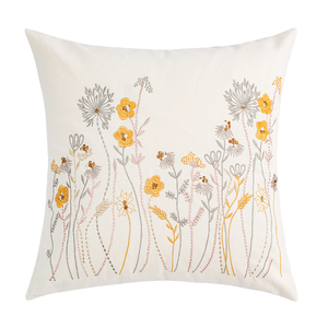 Farmhouse Vintage Floral Embroidery Cotton Decorative Pillowcases <b>Throw</b> Pillow Covers 18x18 for Hotel & Home Use - Product Image 1