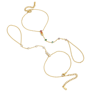 J&D Jewelry - Brazalete <span class=keywords><strong>de</strong></span> Acero Inoxidable con Circonitas <span class=keywords><strong>de</strong></span> Colores, Chapado en <span class=keywords><strong>Oro</strong></span> <span class=keywords><strong>de</strong></span> <span class=keywords><strong>18K</strong></span>, Cadena para el Dedo, Arnés <span class=keywords><strong>de</strong></span> Mano para Mujer - Product Image 6