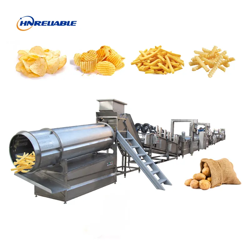 Máquina automática para hacer patatas fritas a gas, equipo de procesamiento, línea para hacer patatas fritas, totalmente automatizada