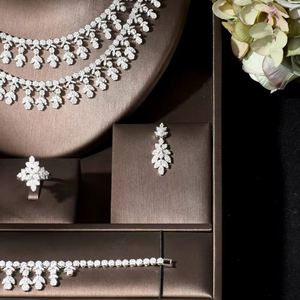 HIBRIDE africain deux couches cubique pavé arabie saoudite couleur blanche mariage mariée collier boucles d'oreilles ensembles de bijoux pour les femmes N-919 - Product Image 3