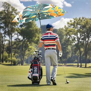 Parapluie de golf semi-automatique grand format 130 cm, style hawaïen, durable, résistant aux UV, avec impression intégrale et cadre résistant au vent. - Product Image 2