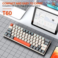 Clavier mécanique personnalisé OEM T60 63 touches, clavier ergonomique de jeu à lumière LED remplaçable à chaud avec câble de type C pour PC portable