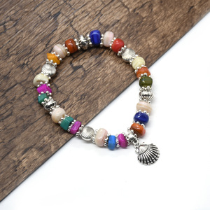 Pulsera de Cuentas de Conchas Marinas Coloridas, Plata Tibetana, Tema Oceánico, Joyería Unisex, Regalo RB-239 - Product Image 3