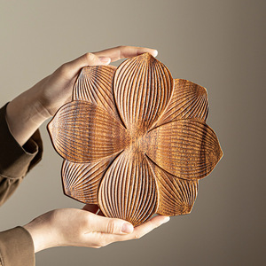 Solid Wood Lotus Pattern Fruit Plate Walnut Wood Irregular Shape Coffee Table Living Room Decorative Tray - Product Image 1