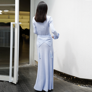 กระโปรงจีบสไตล์เกาหลีสำหรับผู้หญิงกระโปรงยาวถักสีพื้นสำหรับสเวตเตอร์แฟชั่นงานตามสั่ง - Product Image 4