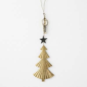 Elevate your seasonal decor charming Corrugated Metal <b>Christmas</b> <b>Tree</b> Ornament fan-pleated <b>golden</b> <b>tree</b> topped with a contrasting - Product Image 1