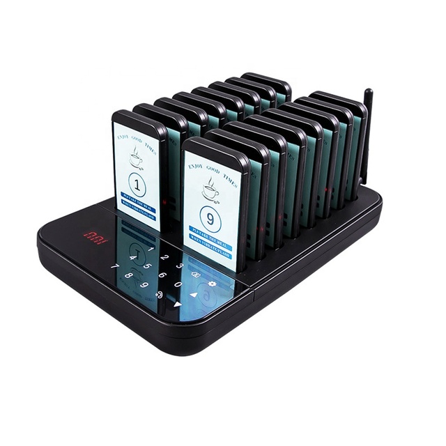 Cafe Rechargeable 1 Base 16 Buzzers Waterproof Vibrating coaster Paging Beeper Wireless Queue Calling System Pager Restaurant