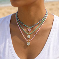 Collier en paracorde coloré fait main avec pendentif cœur étincelant en zircon, ras-de-cou plaqué or 18 carats, chaîne en corde tressée pour femme
