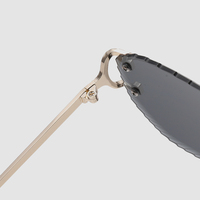 Lunettes de soleil de luxe sans monture, géométriques, à bords taillés en diamant, branches en métal incrustées de cristaux, style vintage, protection UV400, personnalisables avec logo