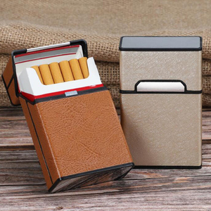 Custom nuovo solido magnetico Flip Top custodia in pelle per sigarette di tabacco portatile con Logo inciso supporto in plastica - Product Image 1