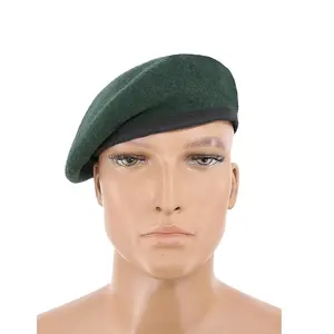 KMS Custom Wholesale Professional Cotton Lining Training Beret Hat 100% Wool Olive Green French Beret Cap For Men