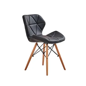 Modern Fashion Pu Leather Leisure Chair Wooden Legs Cross Metal Line Coffee Waiting Visitor Hospital Restaurant Dining Chair