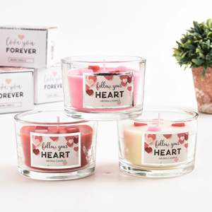 Bougies parfumées semi-artisanales en verre cylindrique tricolore, sans fumée, fournie directement par l'usine, parfaites pour la Saint-Valentin - Product Image 1