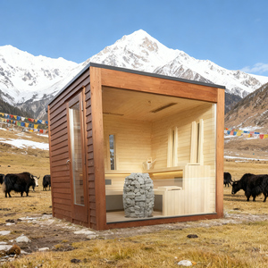 ผู้ผลิตซาวน่าแบบดั้งเดิมสุดหรู สำหรับ 4-6 คน ซาวน่ากลางแจ้ง ฟังก์ชั่นอบไอน้ำแห้ง 220 โวลต์ พร้อมห้องอาบน้ำ - Product Image 5