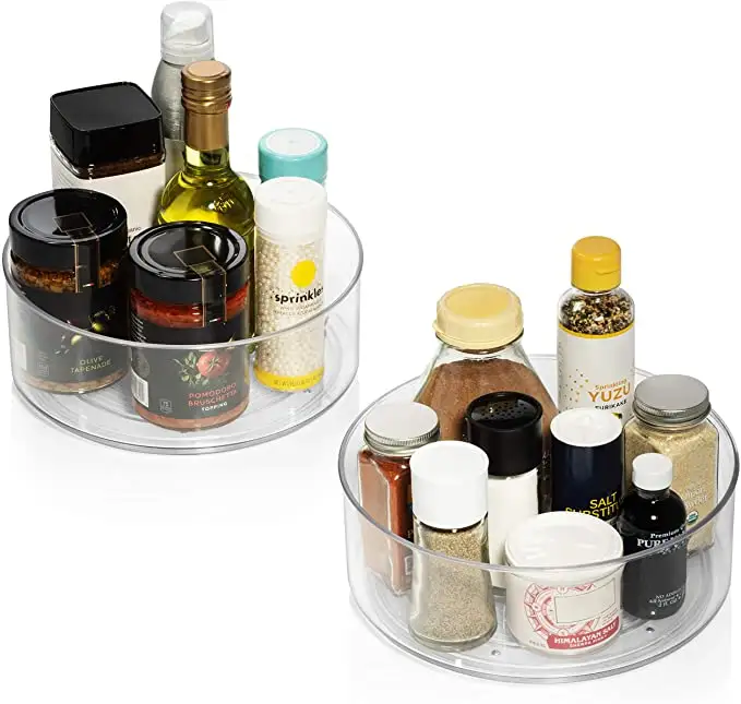 360 Degree Plastic Storage Organizer Acrylic Rotating Kitchen Spice Holder turntable Lazy Susan for Kitchen Cabinet storage