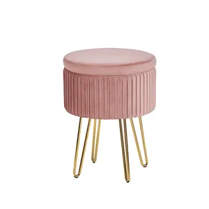 PUF de tela tapizada circular para sala de estar, taburete otomano de terciopelo rosa, sofá de cuero pu, almacenamiento redondo moderno para el hogar, productos para el hogar