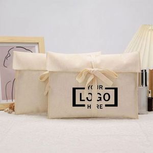Wholesale Custom Logo Letterpress Printed Beige <b>Canvas</b> Classic Envelope Cosmetic <b>Packing</b> Tie Perfume Hair Handbag Dust Bag - Product Image 1