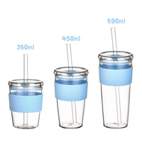 Nouvelle tasse à paille rabattable en verre de 450 ml, design classique, pour thé au lait et café, multicolore avec bande de maintien, modèle 2026