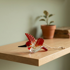 Ornement en verre fait main Colibri Rouge Transparent Figurine Décoration de Table Art Déco Design Animal Mariage Baptême - Product Image 3
