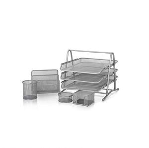Metal Office Desk Tidy 5 Piece Organiser Set 3 Tier A4 Filing Tray Pen Pot,Memo Pad Holder,Letter Sorter Rack <b>File</b> Holder - Product Image 3
