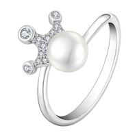OEM-joyería delicada personalizada para mujer, anillos de GEMA de Plata de Ley 925 chapados en rodio, con forma de corona y Perla