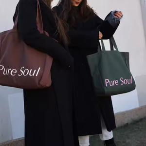 โซลกระเป๋าผ้าแคนวาสสีเขียวน้ำตาลสำหรับผู้หญิงกระเป๋าสะพายไหล่มีกระเป๋าด้านในโลโก้ตามสั่ง - Product Image 4