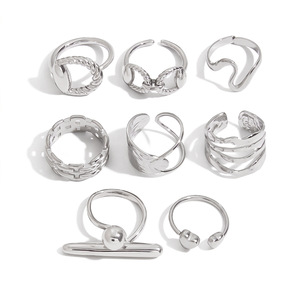 Ensemble de bagues Yueli Fashion, design géométrique, bijoux unisexes, cadeau, acier inoxydable, sans incrustation - Product Image 5