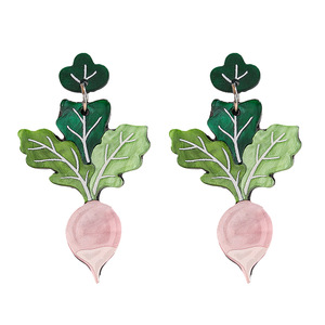 Nouvelles boucles d'oreilles Cenda faites à la main, en acrylique, avec feuilles de <span class=keywords><strong>lupin</strong></span> vertes, carottes roses, fruits mignons et radis, serties en clos - Product Image 6