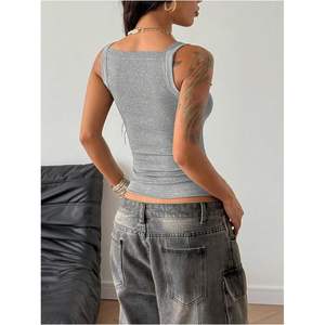 Top Corto Personalizado para Mujer, Estilo Y2K, Cuello Redondo, Sin Mangas, Ajustado, Moda Urbana, Gris, Tejido de Poliéster - Product Image 2