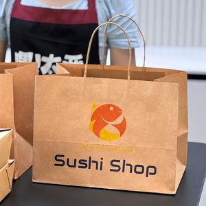 Sacs en papier kraft écologiques personnalisés pour l'emballage à emporter (restaurants, boulangeries, pizzerias et bars à sushis) - Product Image 2