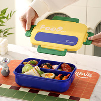 Boîte à lunch bento sans BPA à 4 compartiments, récipient alimentaire réutilisable étanche avec couvercle pour l'école, le bureau, les pique-niques, compatible micro-ondes