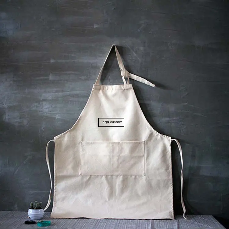 Hot Sale beige Canvas Aprons And Sleeves with neck hanging for Student Art Painting Chef Restaurant Bar Shop Cafes Work Apron