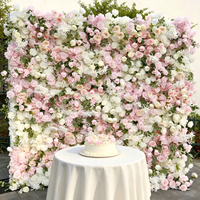 Mur floral artificiel réaliste fait main en tissu, roses roses en soie blanches, 8x8 pieds, pour décoration de mariage/événement/fête - Vente en gros
