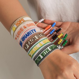 Pulsera Tejida Personalizada con Bordado <span class=keywords><strong>de</strong></span> Letras Inspiradoras, Ajustable, con Cuentas con Frases Positivas <span class=keywords><strong>de</strong></span> Esperanza <span class=keywords><strong>y</strong></span> <span class=keywords><strong>Amor</strong></span>, Pulseras <span class=keywords><strong>de</strong></span> la <span class=keywords><strong>Amistad</strong></span> - Product Image 1