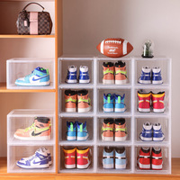Boîte de rangement pour chaussures multifonctionnelle en plastique empilable à ouverture latérale magnétique pour la maison