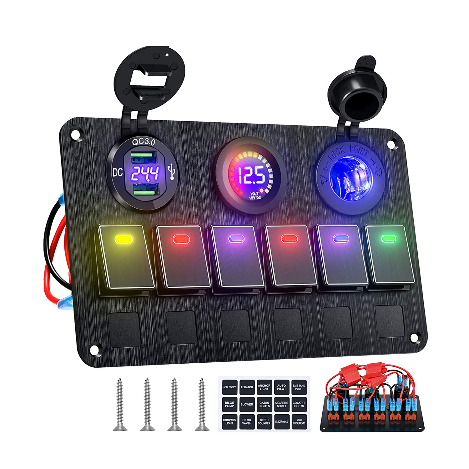 Panneau de commutation 24V 12V, 5/ 10 boutons, lumière LED, disjoncteur à bascule, Test de fusible de voiture, accessoires pour bateau, caravane, camion, remorque 34 Panneau de commutation 24V 12V, 5/ 10 boutons, lumière LED, disjoncteur à bascule, Test de fusible de voiture, accessoires pour bateau, caravane, camion, remorque 34