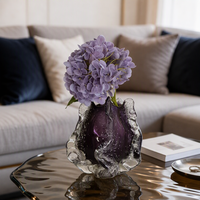 Vase à fleurs en verre violet artisanal moderne - Design élégant pour la décoration de la maison et des tables de mariage