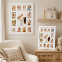 Cadre photo mural en bois blanc multi-ouvertures pour photos de bébé et de famille, décoration murale personnalisée pour la maison