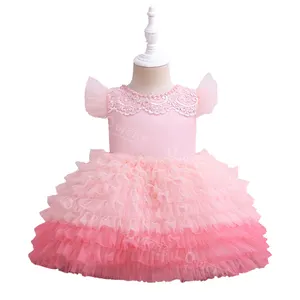 Gaun Anak Perempuan, Baju Anak Perempuan Manik-manik Desain Kue Tutu Berlapis Ropa Nia, Kain Kustom untuk Pesta Ulang Tahun Balita