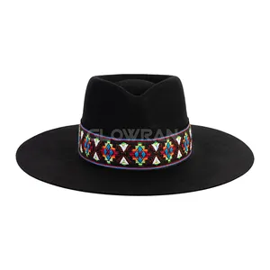 All'ingrosso Unisex di alta qualità Vintage a tesa larga in lana cappelli Fedora da uomo con fascia larga