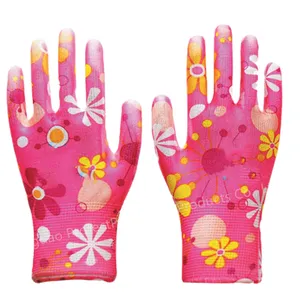 13 Gauge Floral Polyester Knitting White PU Palm Coated Gloves