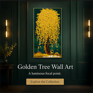 Arte Murale Albero Dorato in Ferro e Alluminio, Sfondo Nero, Immagine Naturale per Soggiorno, Ingresso, Hotel, Interni <span class=keywords><strong>di</strong></span> Lusso Art Déco - Product Image 1