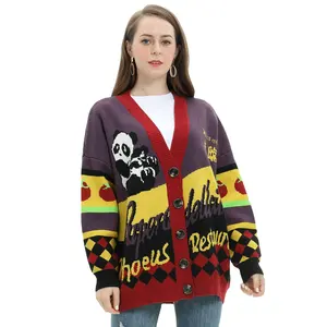 Custom OEM & ODM Logo Sweater women Jacquard design knitwear ladies Knitted Girls cotton knit top cardigan women sweater