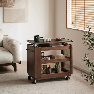 Xuxie hiện đại Bắc Âu đồ nội thất phong cách cổ đặt Rắn Gỗ Óc Chó màu đen cà phê và bàn trà với bánh xe cho phòng khách - Product Image 2