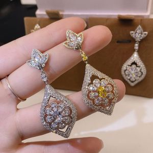 HIBRIDE elegante Zirconia cúbica flor larga pendientes colgantes para mujer fiesta nupcial compromiso boda joyería regalo - Product Image 4