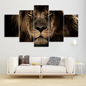 Póster con impresiones en Hd de león, elefante, Pavo Real, lienzo, pinturas, 5 piezas