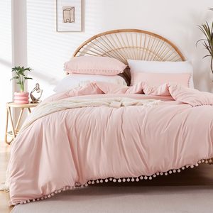 Ensembles de couette Literie Ensembles de couette de luxe Queen Size avec frange Ball Pom, ensemble de literie doux pour toutes les saisons - Product Image 1